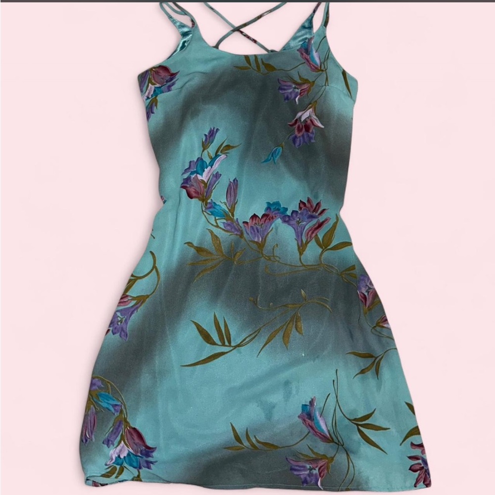 Floral Slip Dress in Teal with Purple Accents